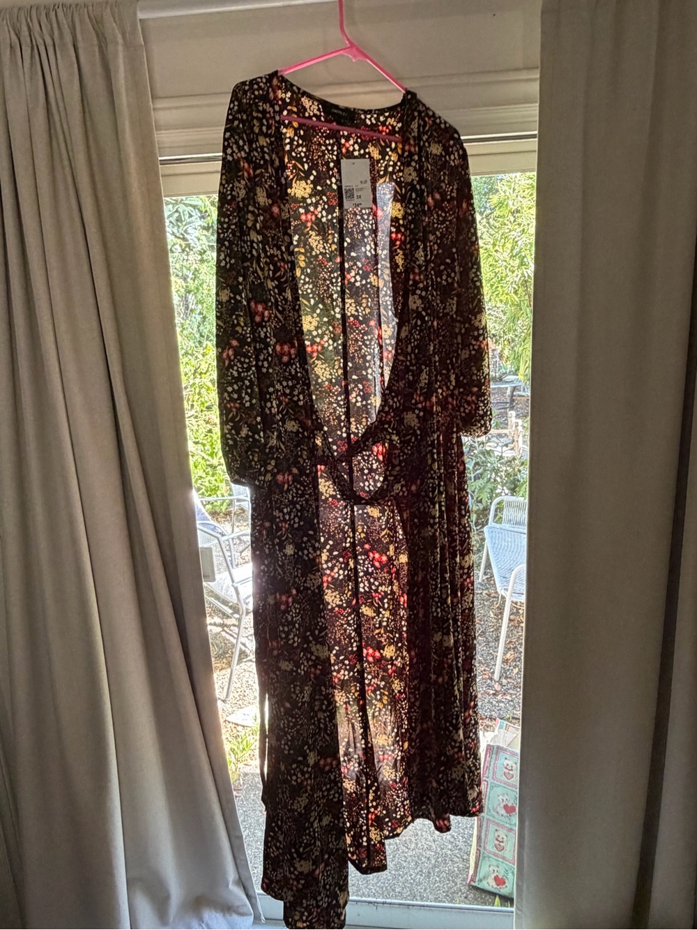Forever 21 Black Floral Long Sleeve Wrap Dress